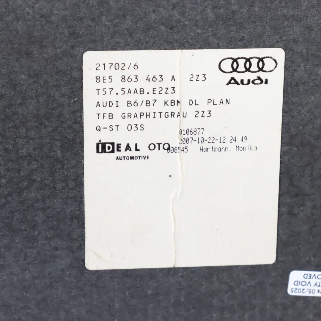 Audi A4 B7 Limousine Boot Trunk Carpet Floor Mat Rear Liner Cover - SKU 8E5863463A - Part number 8E5863463A