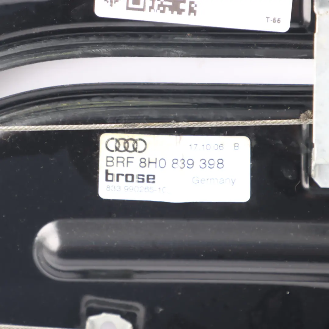 Window Lifter Regulator Mechanism Right O/S to Audi A4 B7 B6 Cabrio Rear with Part number 8H0839398 Audi A4 B7 B6 Cabrio Rear Window Lifter Regulator Mechanism Right O/S - SKU 8H0839398 - Part number 8H0839398