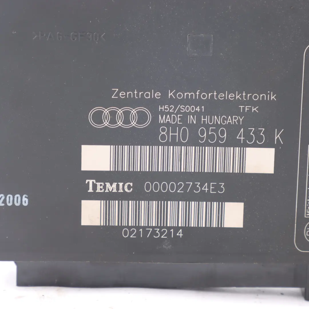 Body Comfort Central Control Unit Module BCM ECU to Audi A4 B7 Cabrio with Part number 8H0959433K Audi A4 B7 Cabrio Body Comfort Central Control Unit Module BCM ECU - SKU 8H0959433K - Part number 8H0959433K