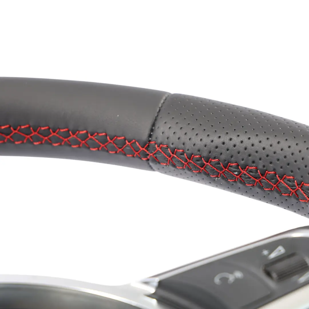Steering Wheel NEW Black Leather Flat Bottom Red Threads to Audi TTS 8J with Part number 8J0419091L Audi TTS 8J Steering Wheel NEW Black Leather Flat Bottom Red Threads - SKU 8J0419091L-1 - Part number 8J0419091L