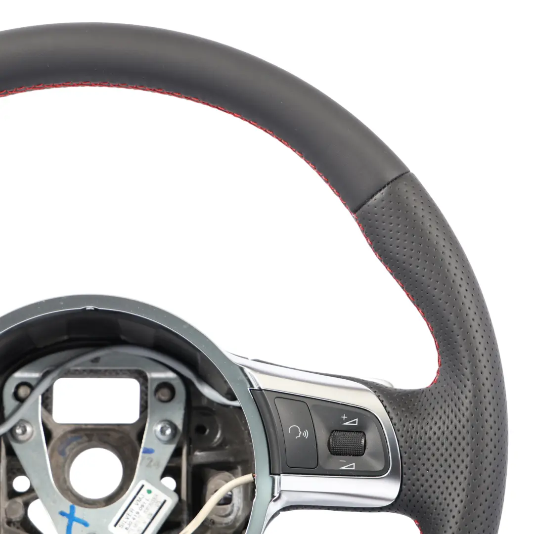 Steering Wheel NEW Black Leather Flat Bottom Red Threads to Audi TTS 8J with Part number 8J0419091L Audi TTS 8J Steering Wheel NEW Black Leather Flat Bottom Red Threads - SKU 8J0419091L-1 - Part number 8J0419091L