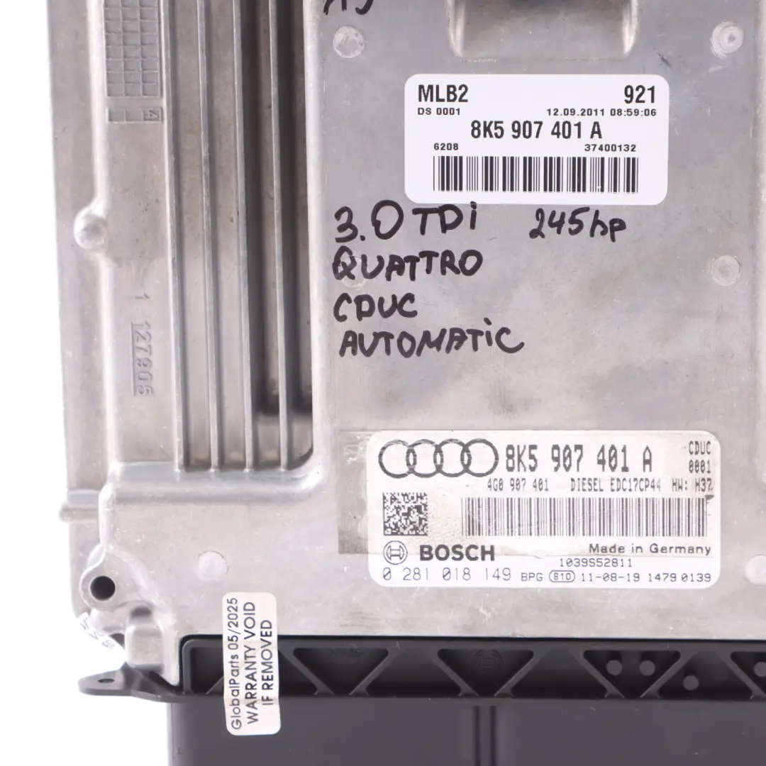 Audi A5 8T 3.0 TDI CDUC 245HP Diesel Engine Module ECU Kit Automatic - SKU 8K5907401A-1 - Part number 8K5907401A
