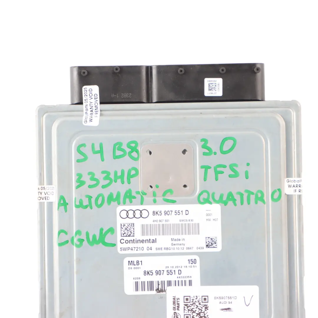 CGWC Quattro 333HP Engine ECU Automatic to Audi S4 B8 3.0 TFSI with Part number 8K5907551D Audi S4 B8 3.0 TFSI CGWC Quattro 333HP Engine ECU Automatic - SKU 8K5907551D - Part number 8K5907551D