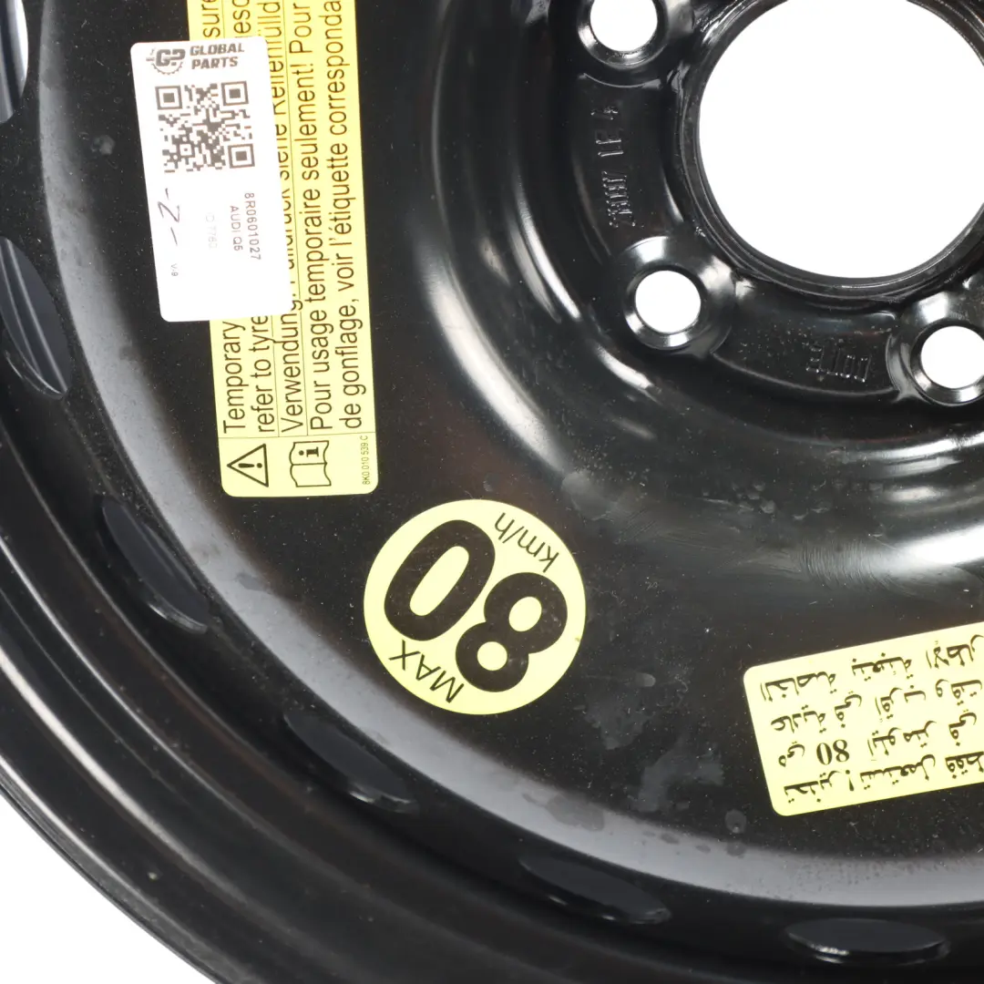 Spare Wheel Space Master Steel Rim R18 3,5J 195/75 to Audi Q5 8R with Part number 8R0601027 Audi Q5 8R Spare Wheel Space Master Steel Rim R18 3,5J 195/75 - SKU 8R0601027 - Part number 8R0601027