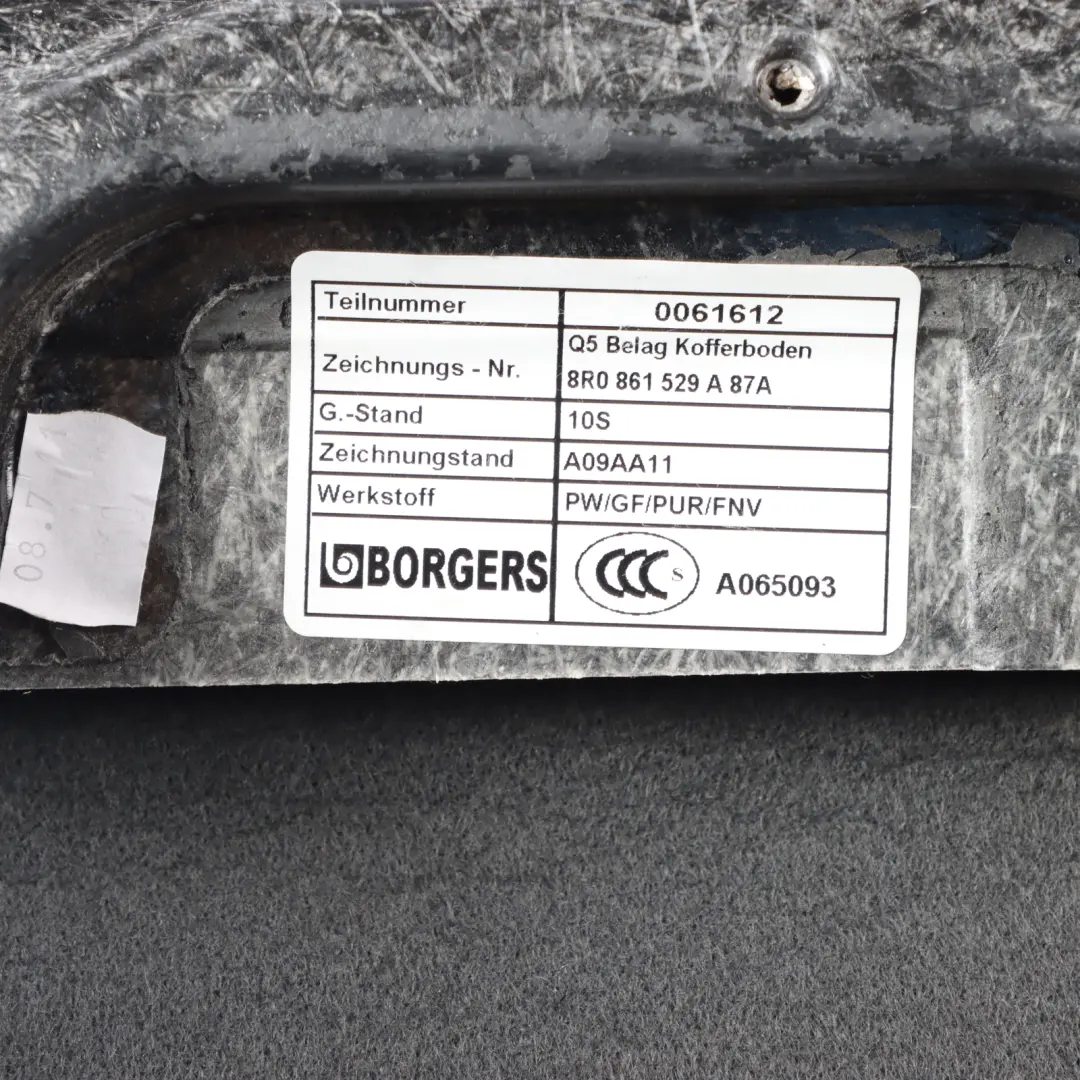 Audi Q5 8R Wykładzina Osłona Mata Tapicerka Bagażnika - SKU 8R0861529A - Numer Części 8R0861529A