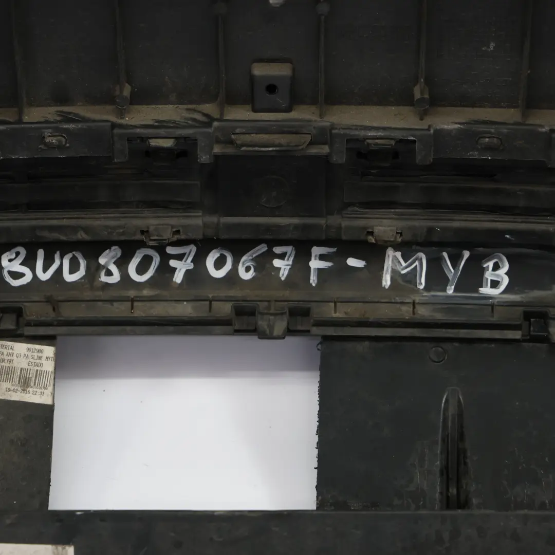 Bumper Trim Panel Covering Mythical Black Metallic - Y9T to Audi Q3 8U Rear with Part number 8U0807067F Audi Q3 8U Rear Bumper Trim Panel Covering Mythical Black Metallic - Y9T - SKU 8U0807067F-MYB - Part number 8U0807067F