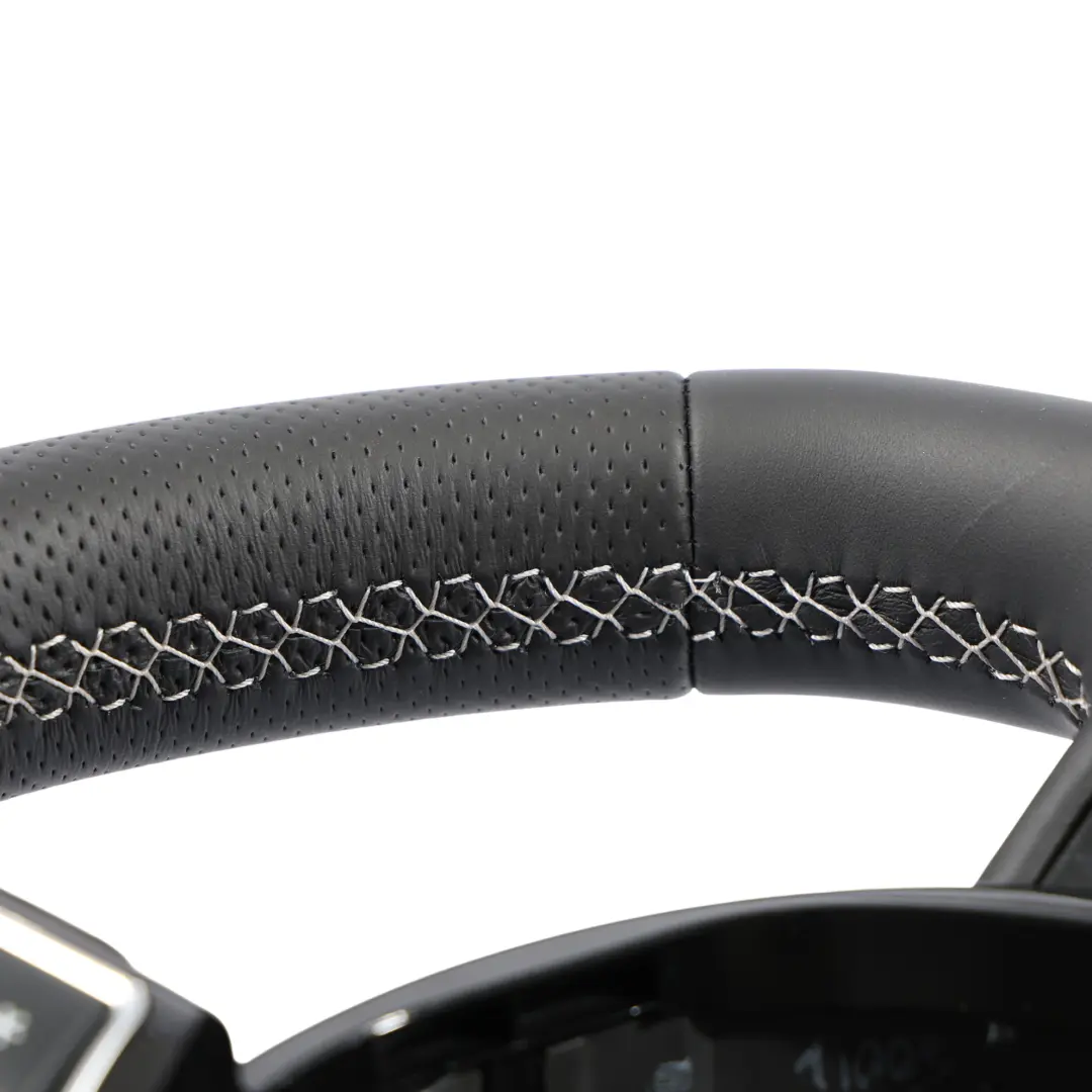 Audi A3 8V Steering Wheel NEW Black Leather Flat Bottom White Threads - SKU 8V0419091S-1 - Part number 8V0419091S
