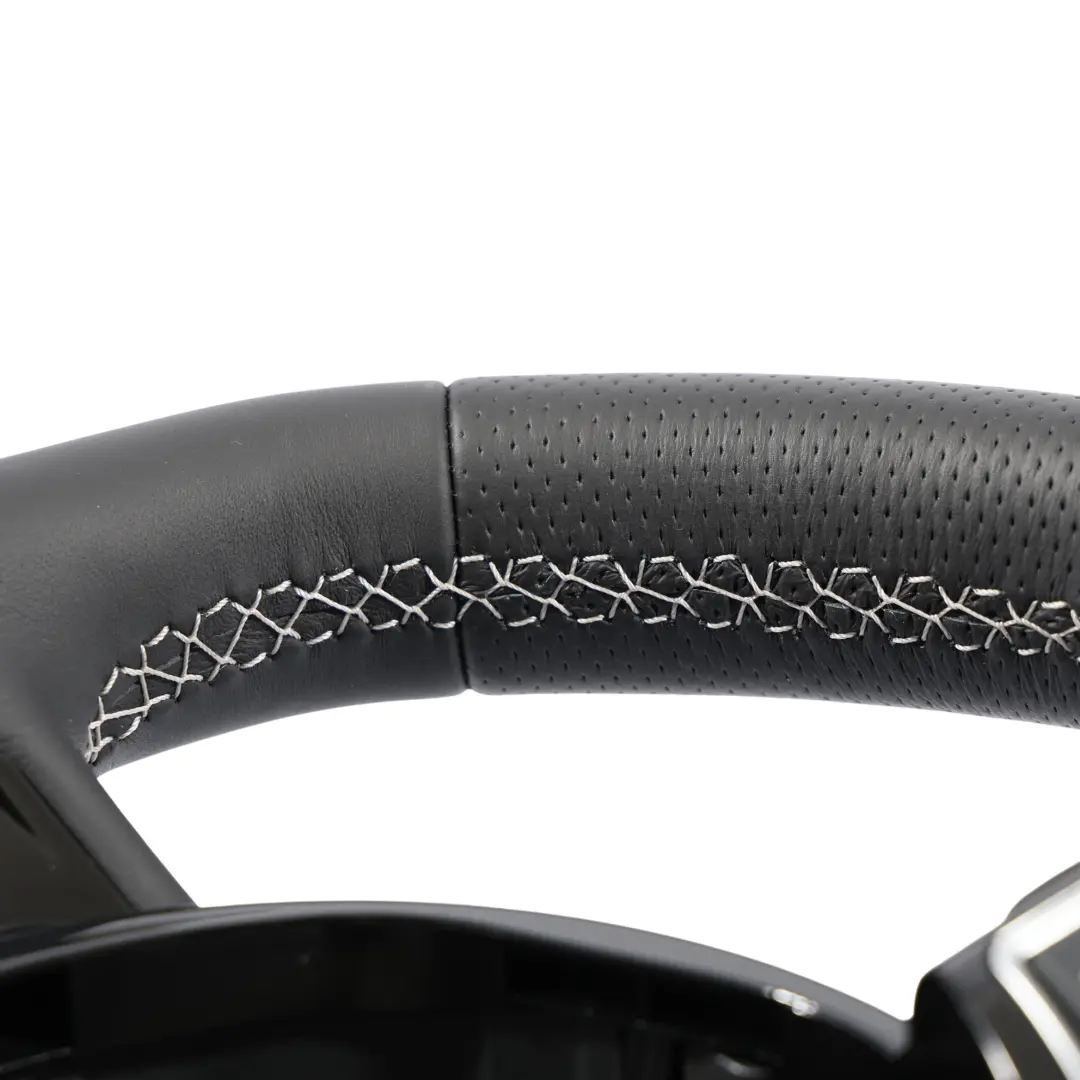 Audi A3 8V Steering Wheel NEW Black Leather Flat Bottom White Threads - SKU 8V0419091S-1 - Part number 8V0419091S