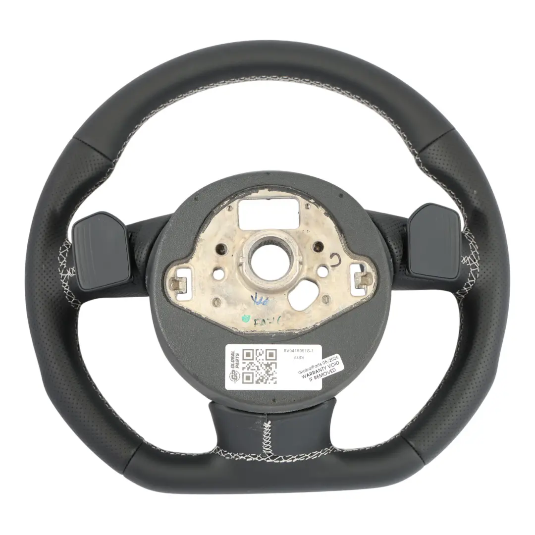Audi A3 8V Steering Wheel NEW Black Leather Flat Bottom White Threads - SKU 8V0419091S-1 - Part number 8V0419091S