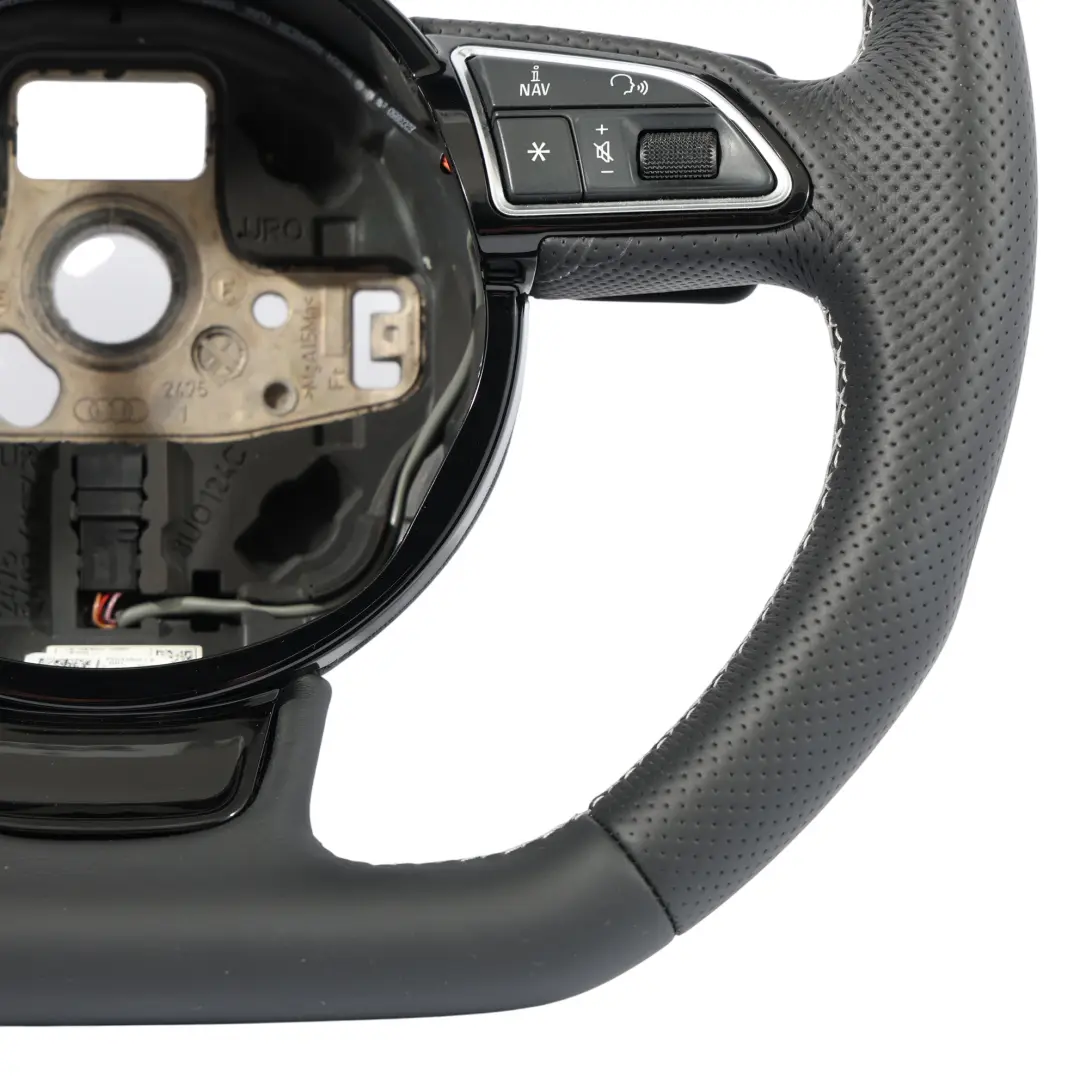 Audi A3 8V Steering Wheel NEW Black Leather Flat Bottom White Threads - SKU 8V0419091S-1 - Part number 8V0419091S