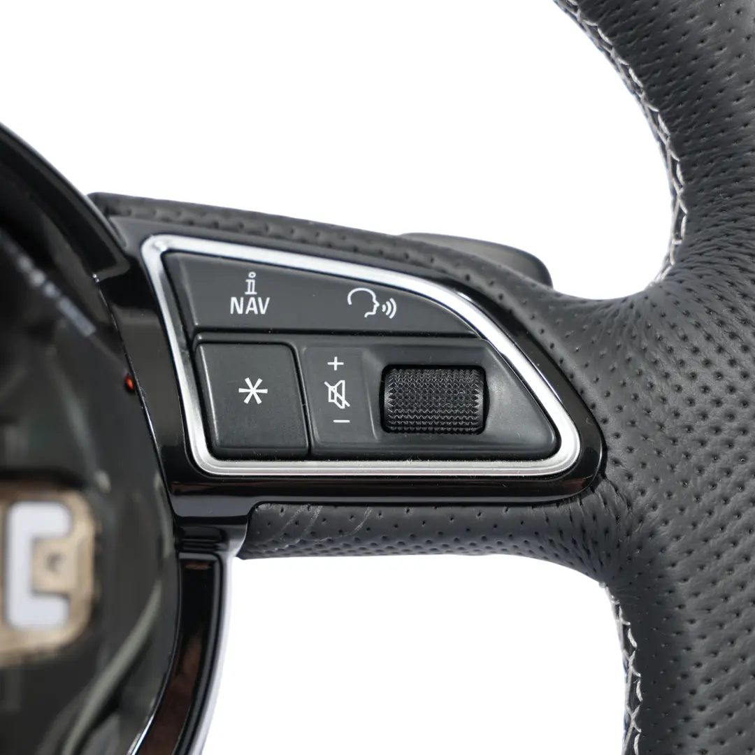 NUEVO Cuero Negro Fondo Plano Hilos Blancos para Audi A3 8V Volante con número de pieza 8V0419091S Audi A3 8V Volante NUEVO Cuero Negro Fondo Plano Hilos Blancos - SKU 8V0419091S-1 - Número de pieza 8V0419091S