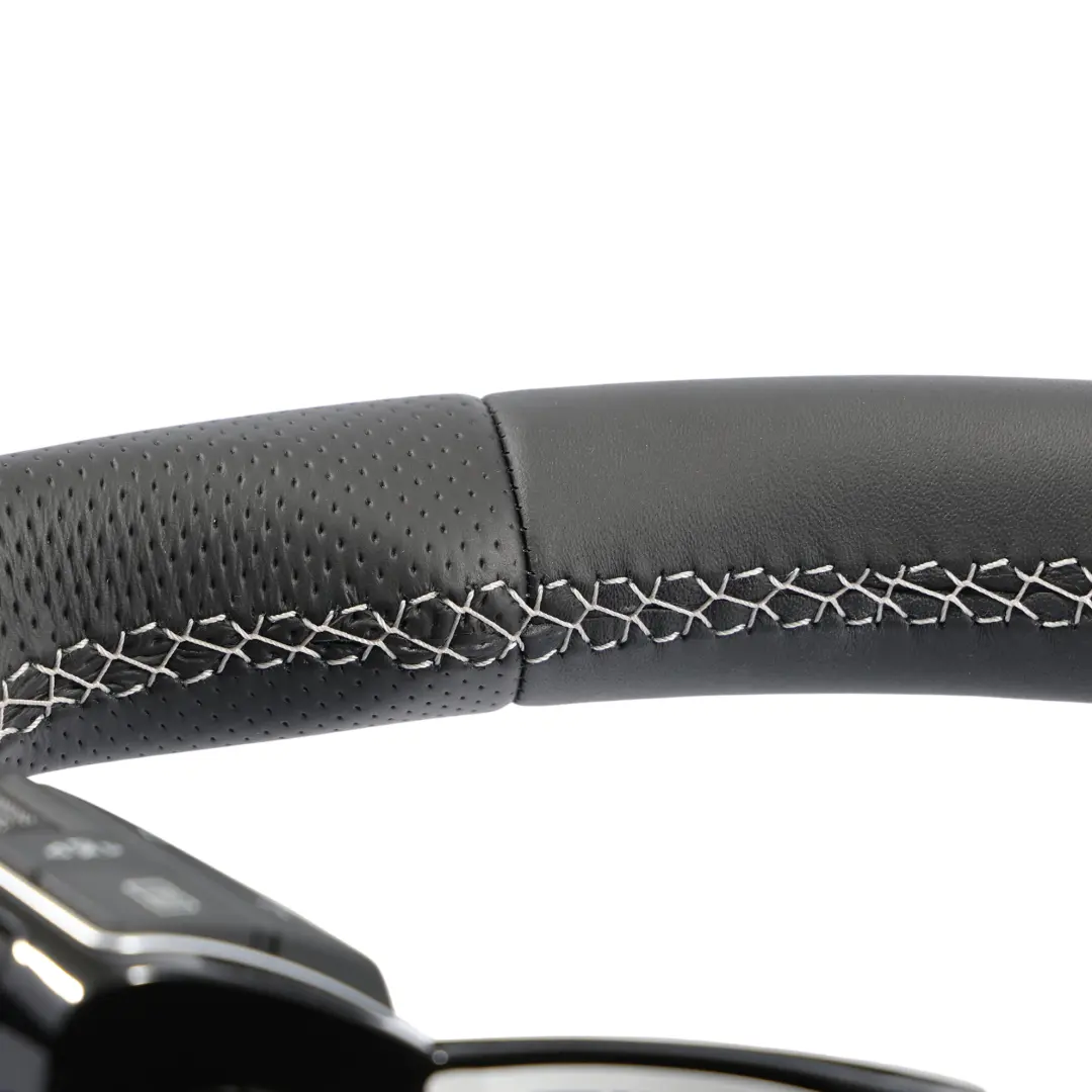 Steering Wheel NEW Black Leather Flat Bottom White Threads to Audi A3 8V with Part number 8V0419091S Audi A3 8V Steering Wheel NEW Black Leather Flat Bottom White Threads - SKU 8V0419091S-1 - Part number 8V0419091S