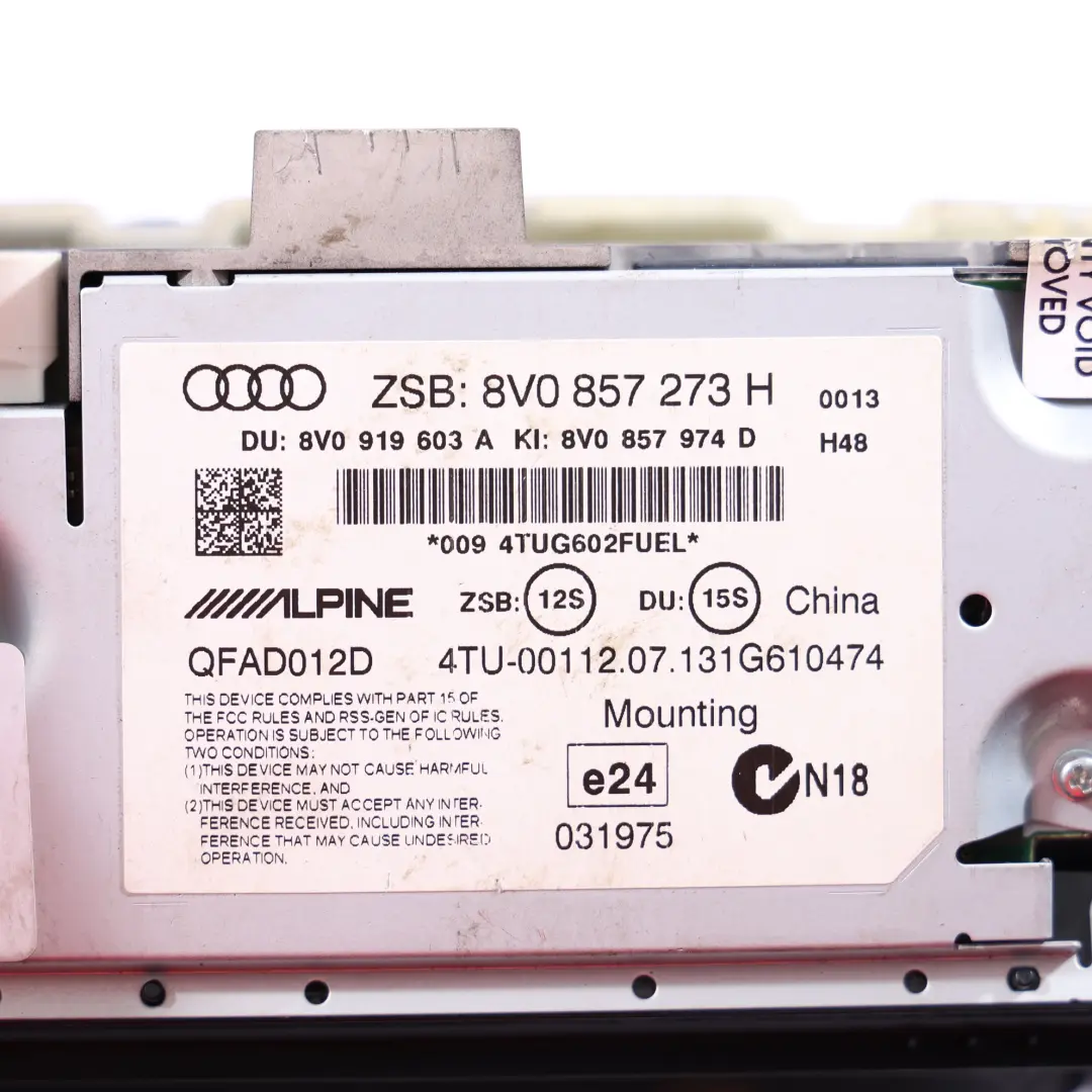 Pantalla Multimedia Radio Navegador Satélite Principal para Audi A3 8V con número de pieza 8V0857273H Audi A3 8V Pantalla Multimedia Radio Navegador Satélite Principal - SKU 8V0857273H - Número de pieza 8V0857273H