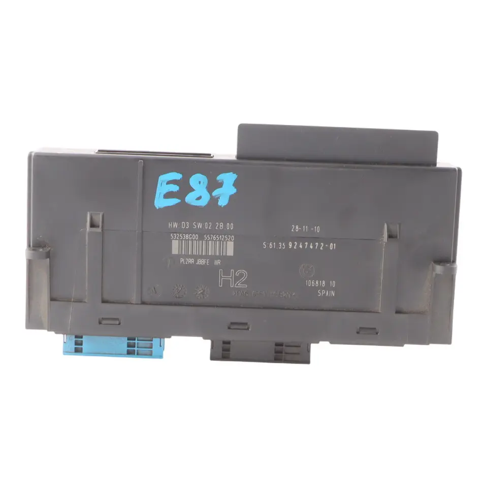 ECU Módulo Control Cuerpo Caja Conexiones PL2RR H2 para BMW E87 con número de pieza 9247472 BMW E87 ECU Módulo Control Cuerpo Caja Conexiones PL2RR H2 - SKU 9247472-3 - Número de pieza 9247472