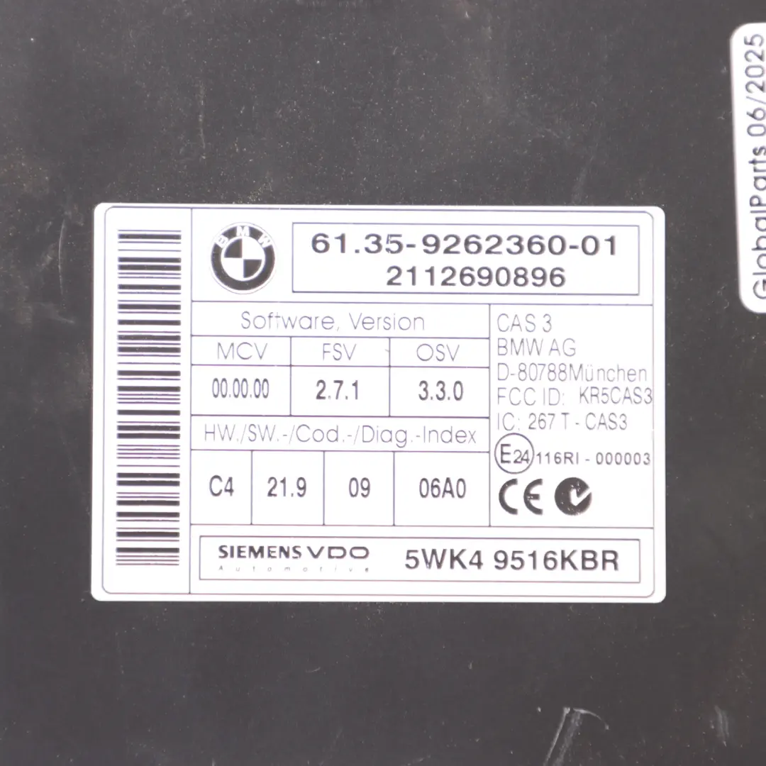 BMW X5 E70 X6 E71 CAS3 Control Unit Key Reading Module - SKU 9262360 - Part number 9262360
