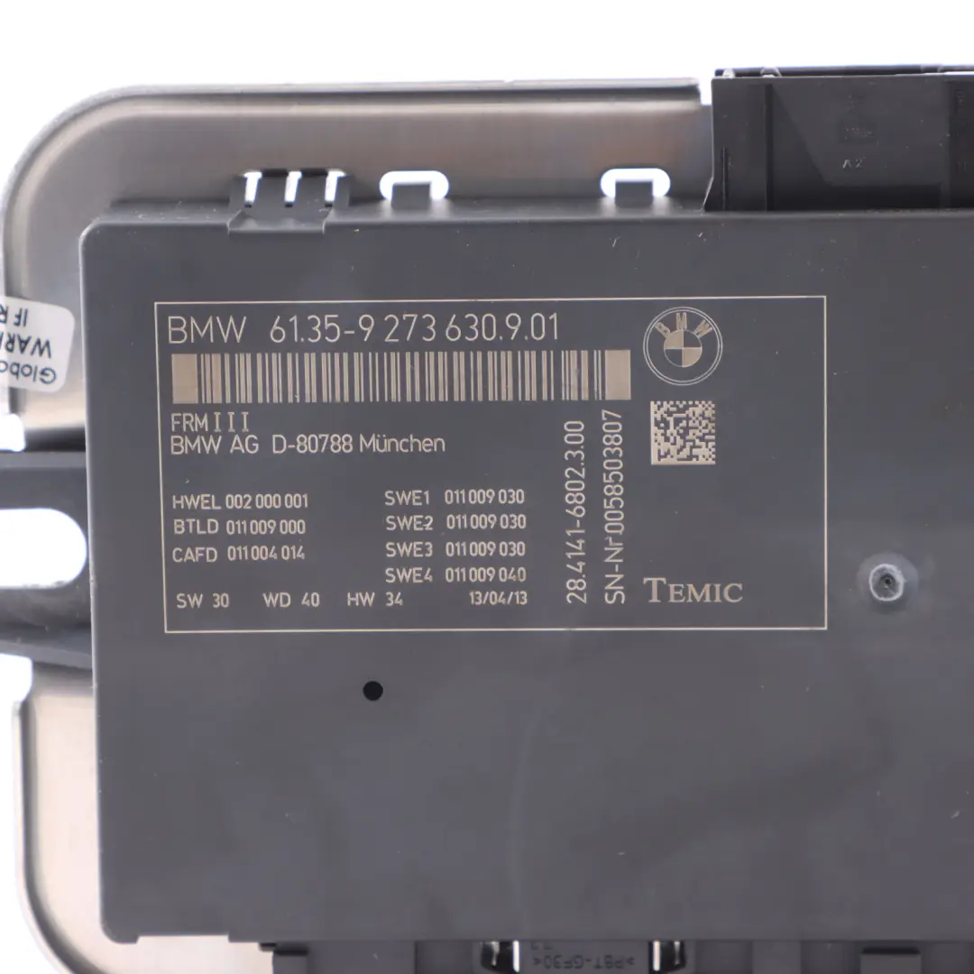 Footwell Light Module Control Unit Controller ECU FRM3 to BMW F06 with Part number 9273630 BMW F06 Footwell Light Module Control Unit Controller ECU FRM3 - SKU 9273630-1 - Part number 9273630