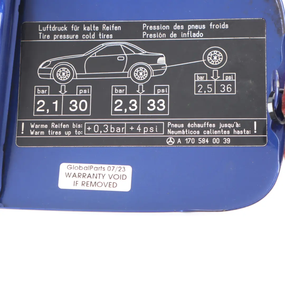 Filler Flap Tank Cap Cover Linarite Blue Metallic - 352 to Mercedes SLK R170 Fuel with Part number A1707500106 Mercedes SLK R170 Fuel Filler Flap Tank Cap Cover Linarite Blue Metallic - 352 - SKU A1707500106-LIN - Part number A1707500106