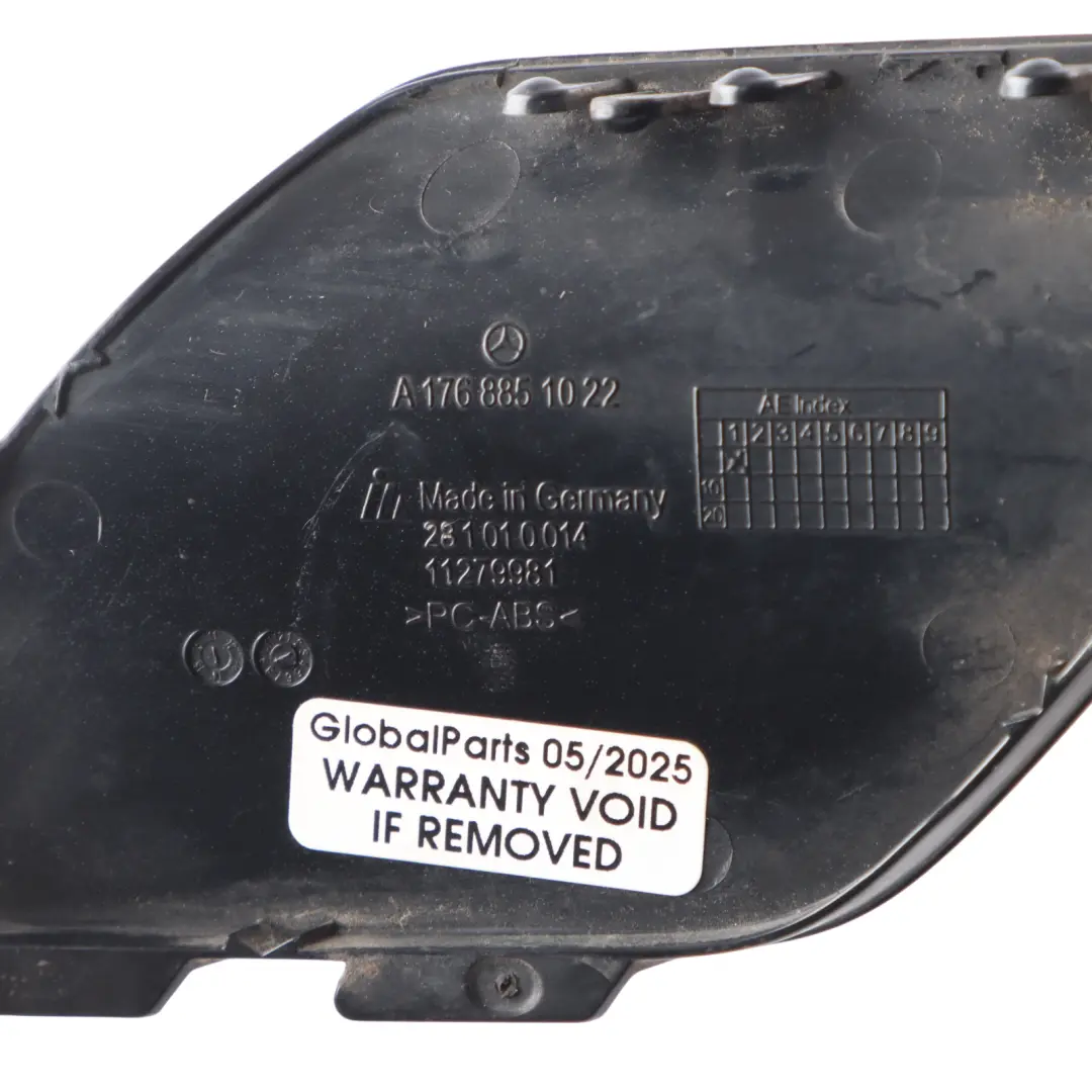 Front Bumper Tow Eye Hook Cover Kosmos Black - 191 to Mercedes W176 with Part number A1768851022 Mercedes W176 Front Bumper Tow Eye Hook Cover Kosmos Black - 191 - SKU A1768851022-KB - Part number A1768851022