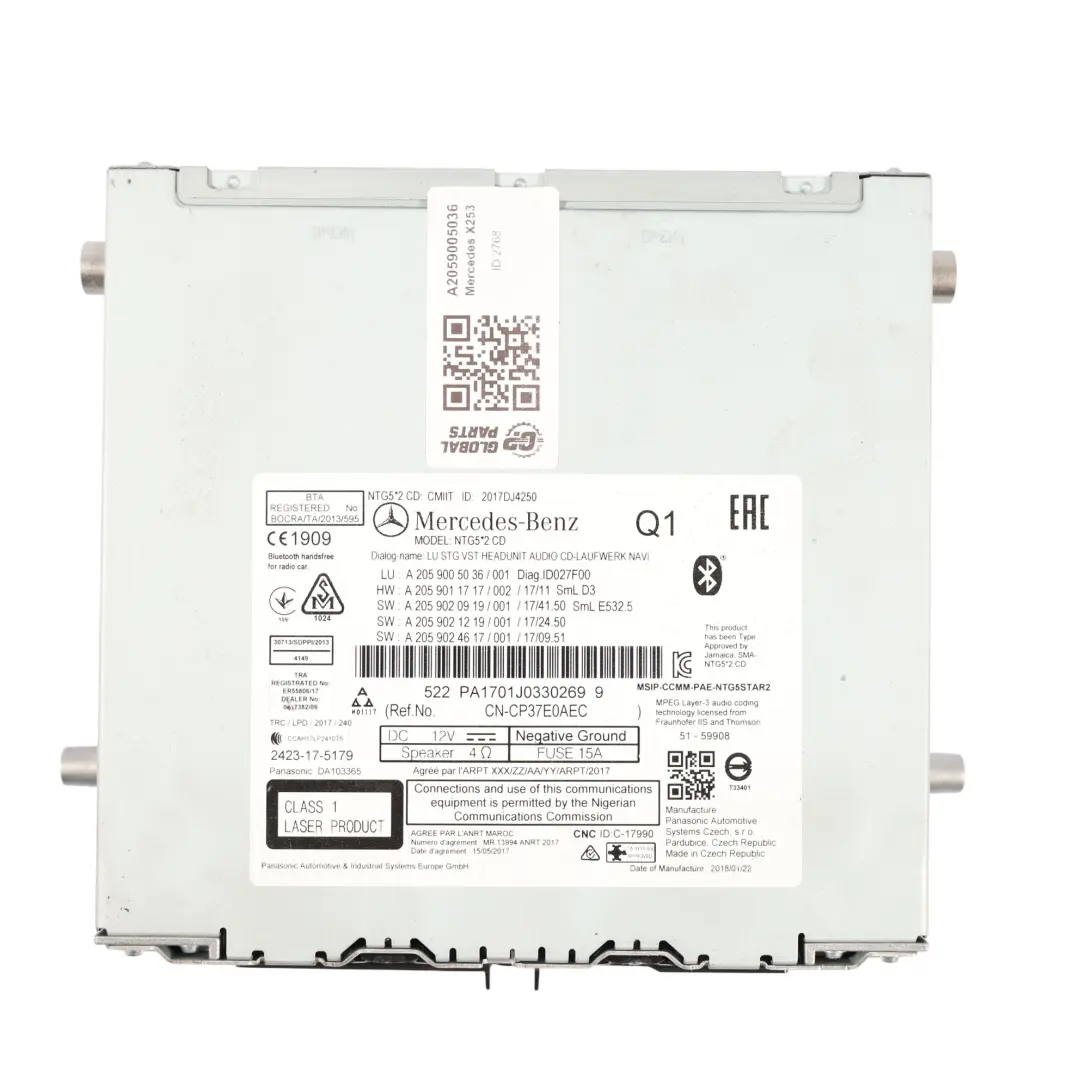 W253 CD Radio Audio Navigatore Satellitare Unità per Mercedes W205 con numero di parte A2059005036 Mercedes W205 W253 CD Radio Audio Navigatore Satellitare Unità - SKU A2059005036 - Numero di parte A2059005036