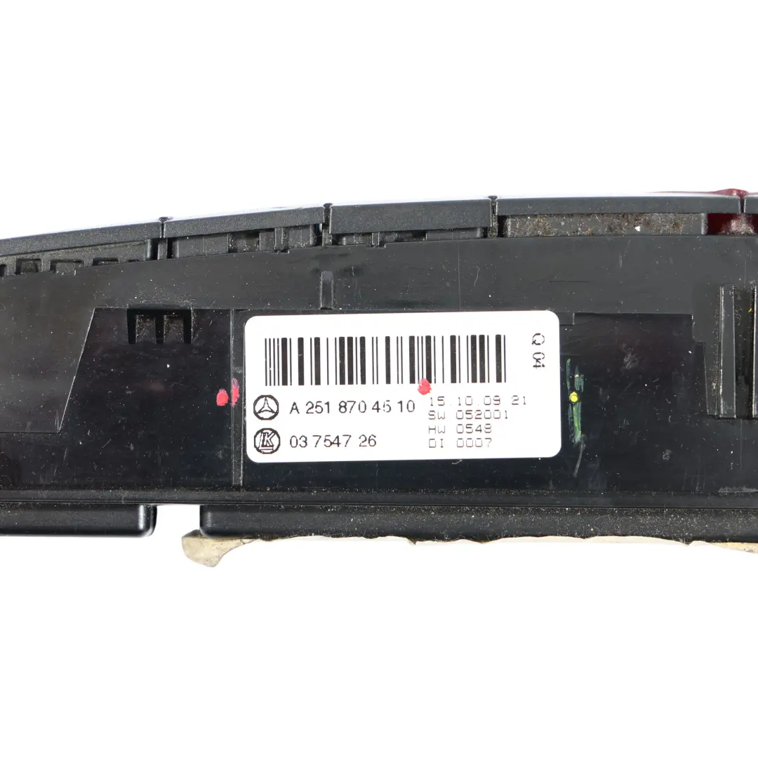 Centrale ESP Hazard Sièges Chauffants Panneau Commande pour Mercedes W251 à propos du numéro de pièce A2518704510 Mercedes W251 Centrale ESP Hazard Sièges Chauffants Panneau Commande - SKU A2518704510 - Numéro de pièce A2518704510