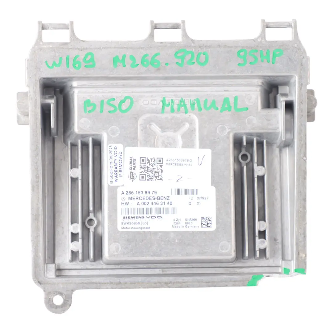 M266.920 95HP Centralina Motore ECU Manuale per Mercedes W169 B150 con numero di parte A2661538979 Mercedes W169 B150 M266.920 95HP Centralina Motore ECU Manuale - SKU A2661538979-2 - Numero di parte A2661538979