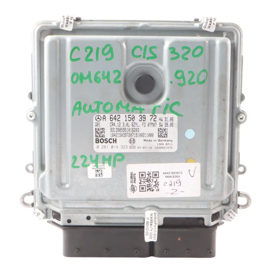 642.920 224HP Engine Module Unit ECU Automatic to Mercedes C219 CLS 320 with Part number A6421503972 Mercedes C219 CLS 320 642.920 224HP Engine Module Unit ECU Automatic - SKU A6421503972 - Part number A6421503972