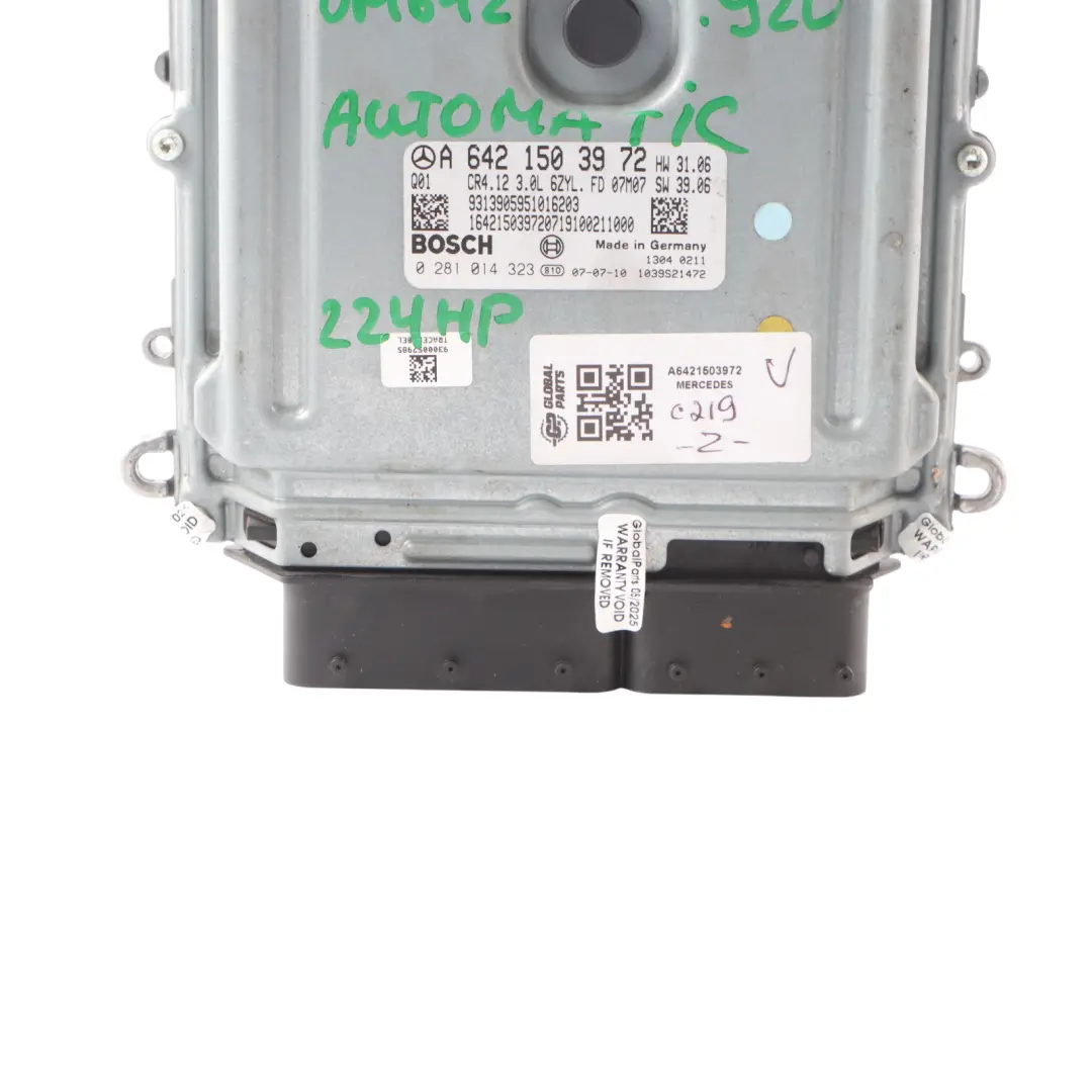 642.920 224HP Engine Module Unit ECU Automatic to Mercedes C219 CLS 320 with Part number A6421503972 Mercedes C219 CLS 320 642.920 224HP Engine Module Unit ECU Automatic - SKU A6421503972 - Part number A6421503972