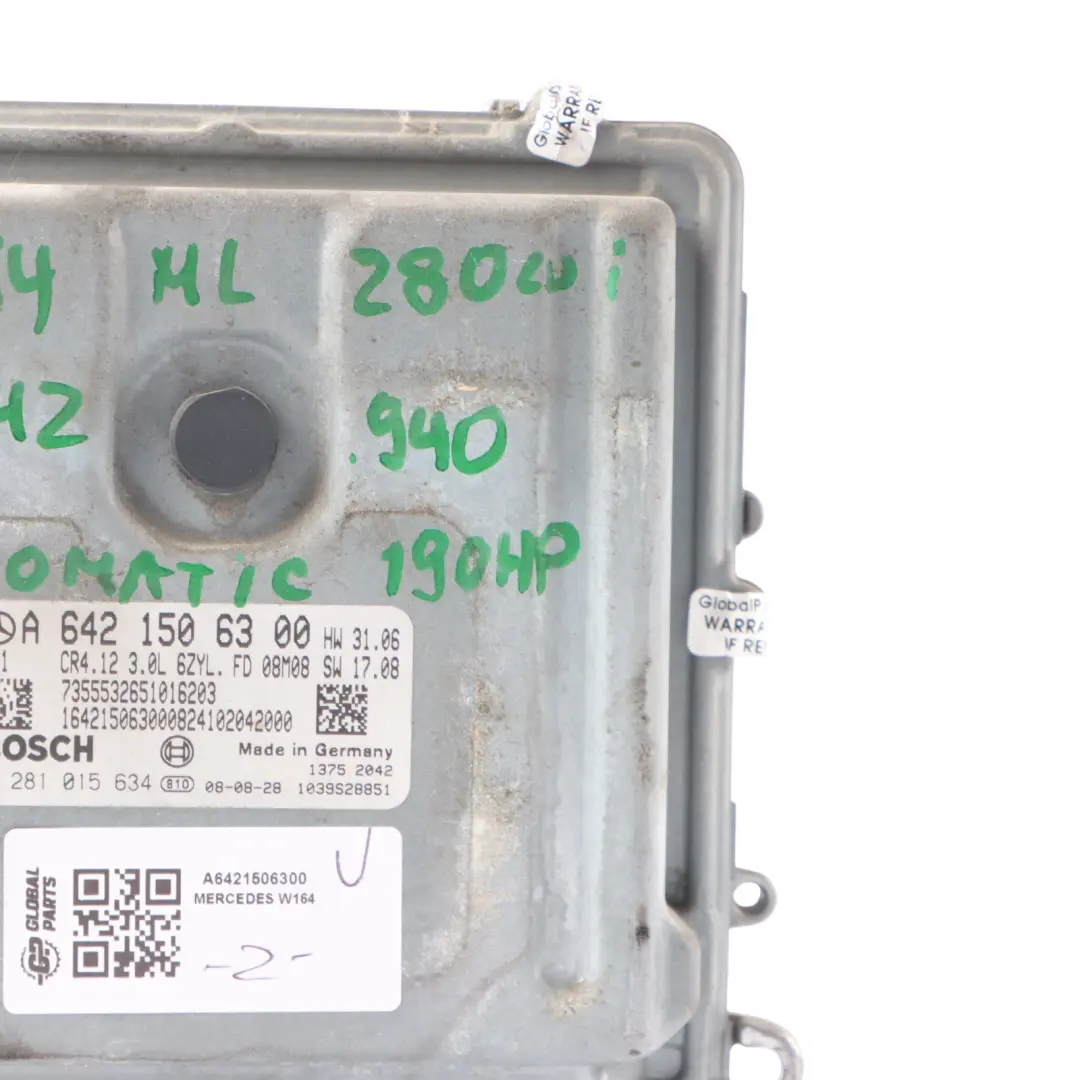 Mercedes ML W164 280CDI 4Matic OM642.940 190HP Engine ECU Automatic - SKU A6421506300 - Part number A6421506300