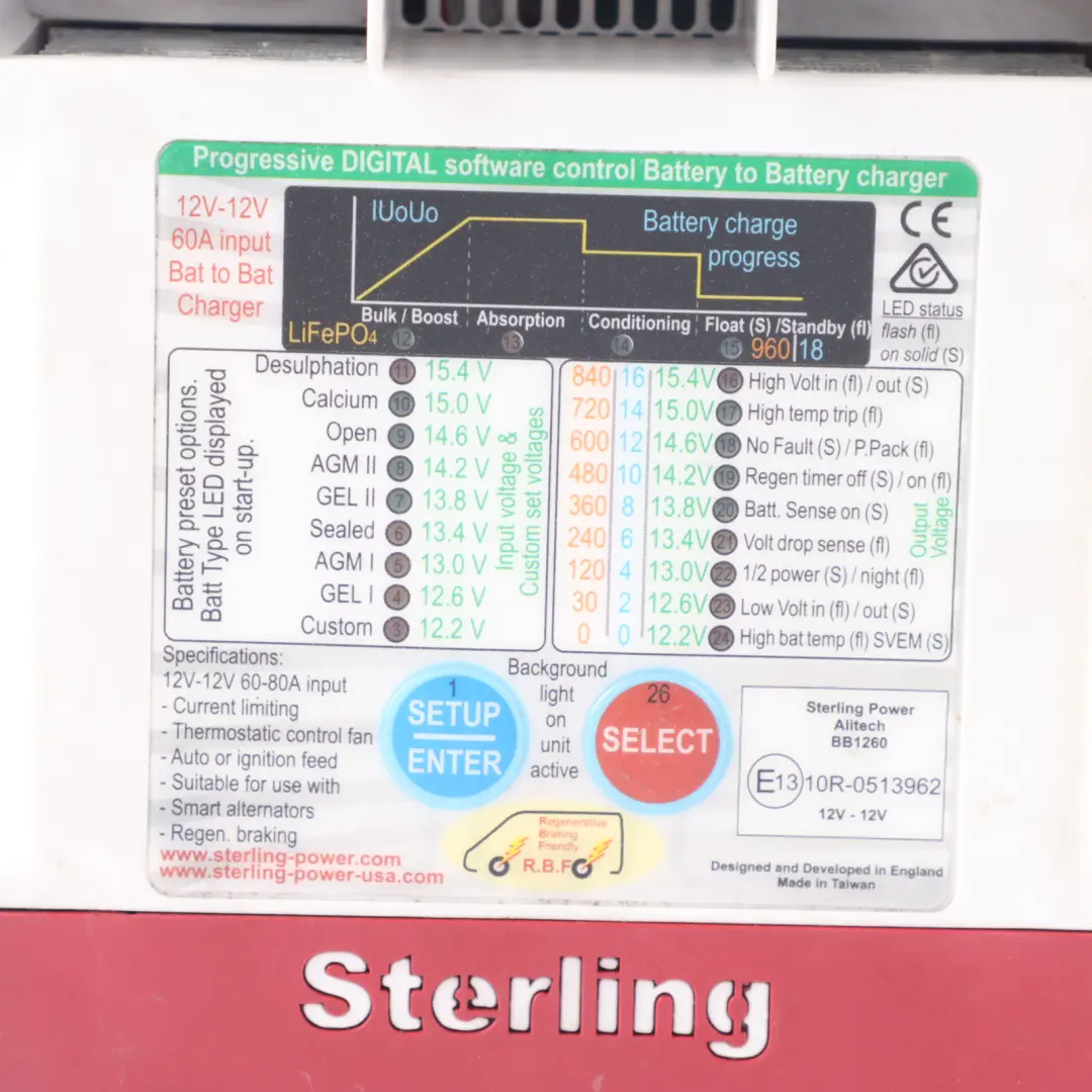 Sterling Power Battery-to-Battery Charger Unit Non Waterproof 12/12V 60A - SKU BB1260 - Part number BB1260