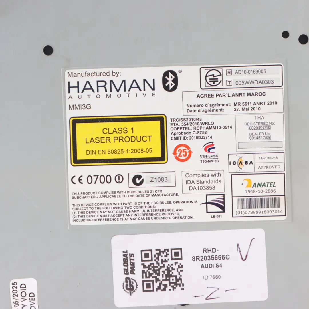 CD Player Head Unit Audi A4 S4 B8 A5 8T Harman Multimedia Navi Radio - SKU RHD-8R2035666C - Part number 8R2035666C