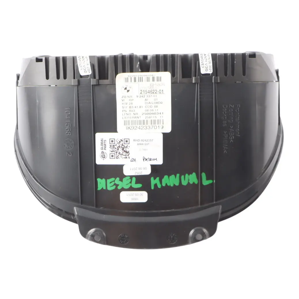 BMW E82 E88 E87 N47S Diesel Instrument Cluster Speedo Clocks MPH Manual - SKU RHD-9242337 - Part number 9242337