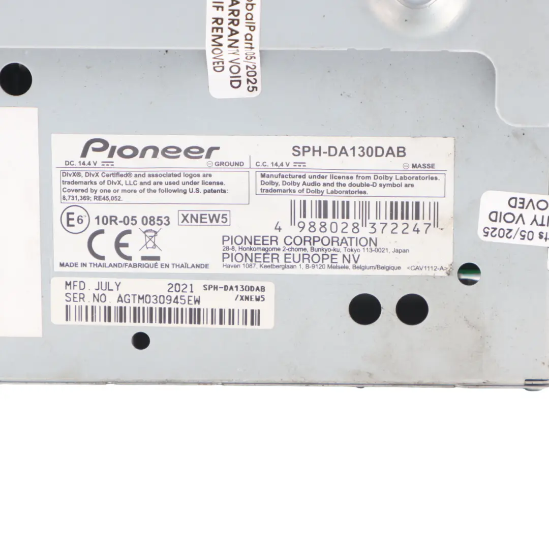 Genuine Pioneer Radio Player 6,8" Touchscreen Bluetooth DAB 2 DIN  - SKU SPH-DA130DAB - Part number SPH-DA130DAB