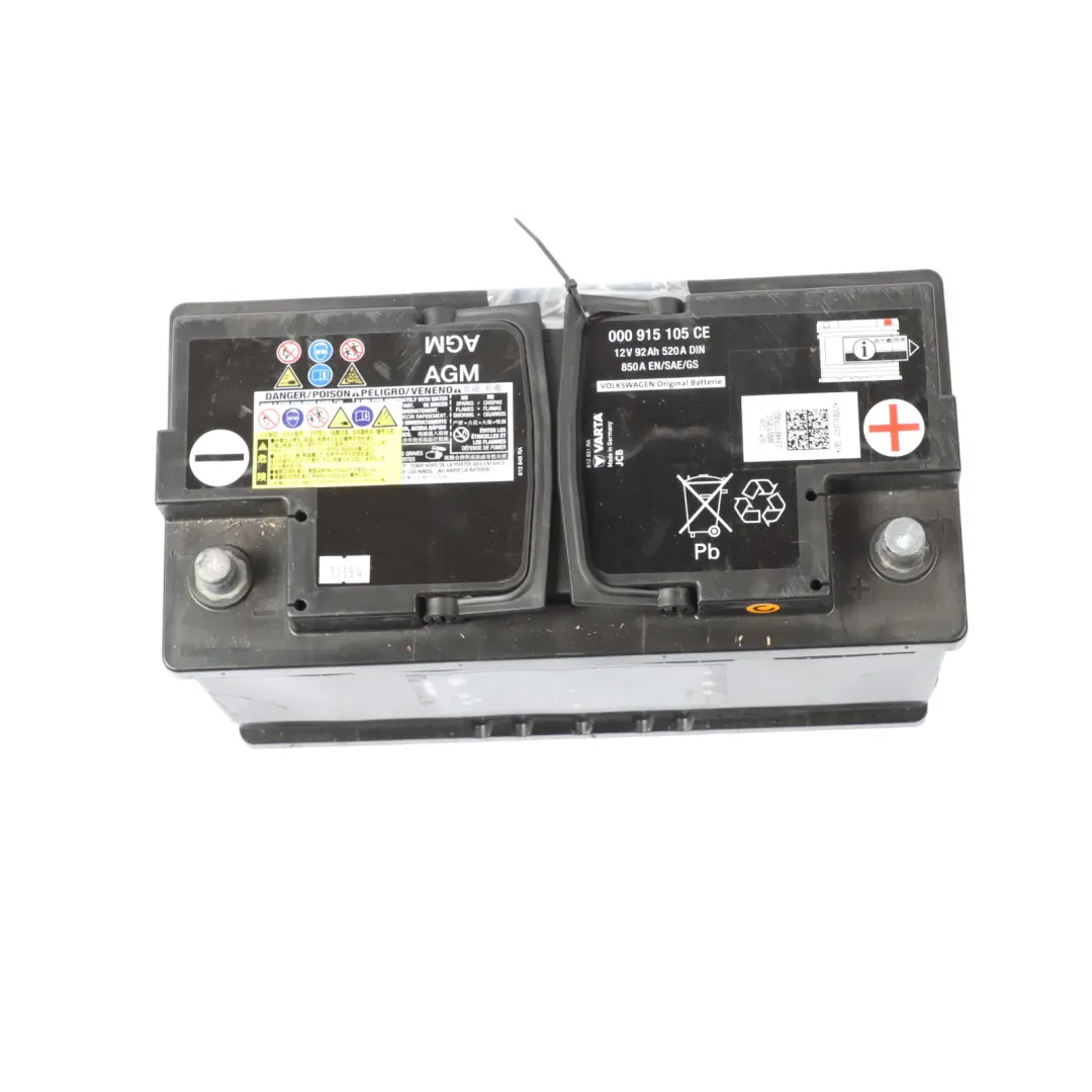 AGM Varta Car Battery 12V 92Ah 850A E to Volkswagen Audi with Part number 000915105C Volkswagen Audi AGM Varta Car Battery 12V 92Ah 850A E - SKU 000915105C - Part number 000915105C