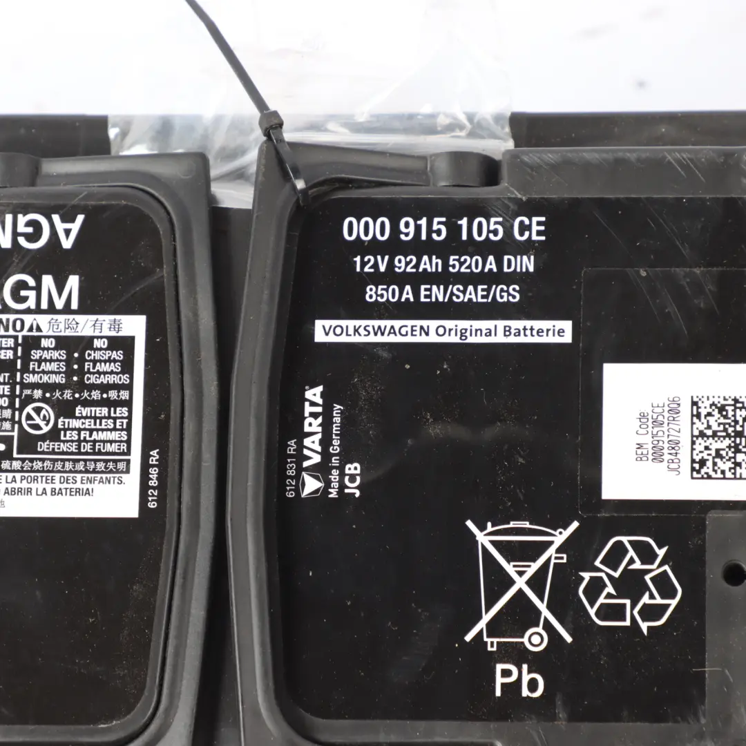 AGM Varta Car Battery 12V 92Ah 850A E to Volkswagen Audi with Part number 000915105C Volkswagen Audi AGM Varta Car Battery 12V 92Ah 850A E - SKU 000915105C - Part number 000915105C