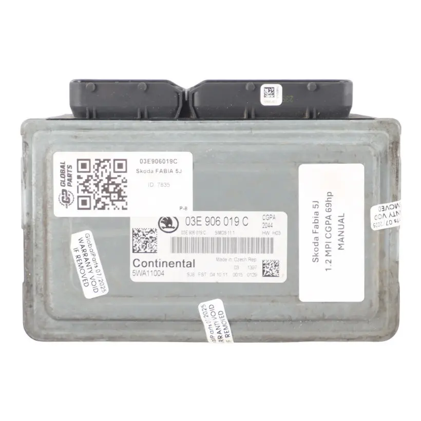 CGPA 69HP Engine Control ECU Manual to Skoda Fabia 5J 1.2 MPI Petrol with Part number 03E906019C Skoda Fabia 5J 1.2 MPI Petrol CGPA 69HP Engine Control ECU Manual - SKU 03E906019C - Part number 03E906019C