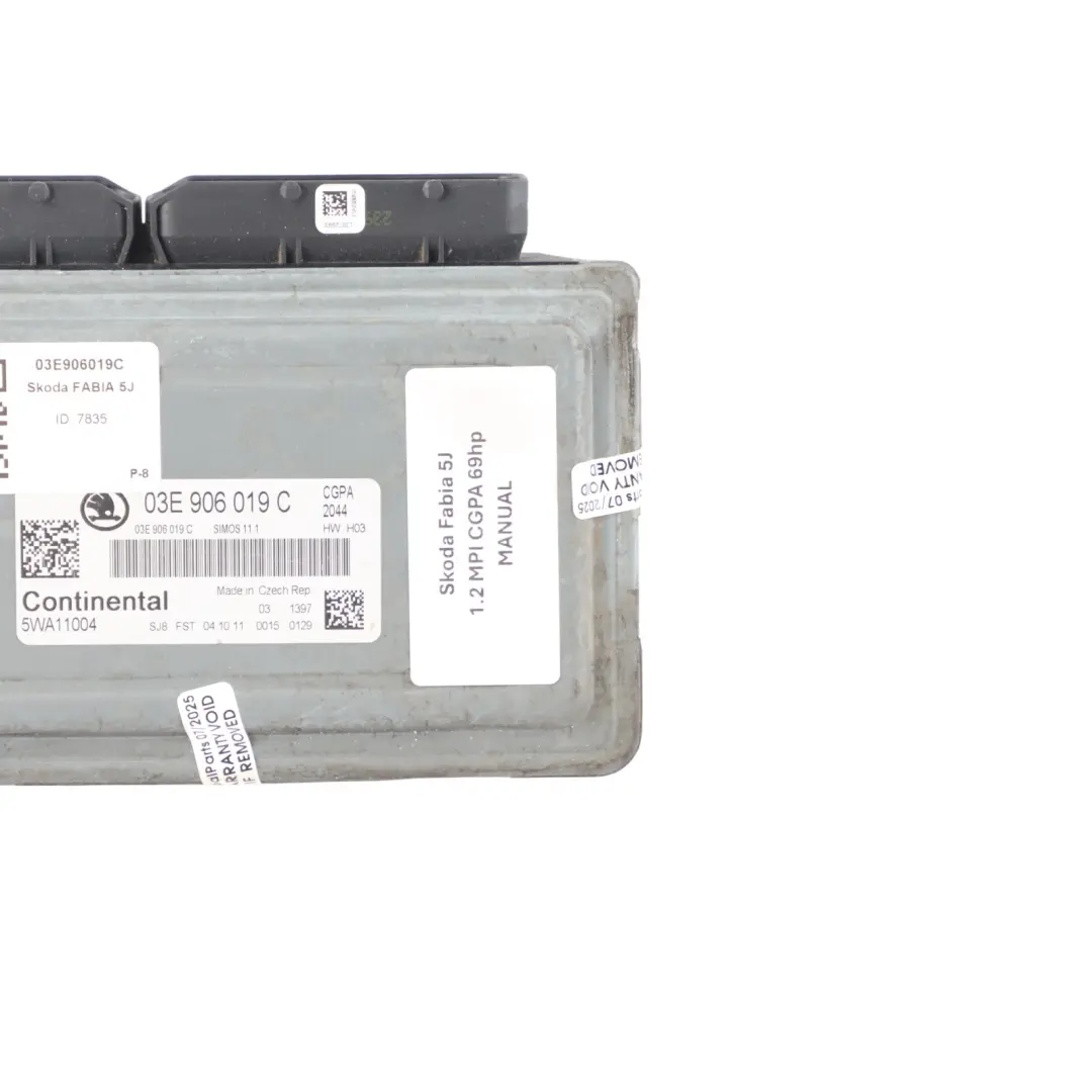 CGPA 69HP Engine Control ECU Manual to Skoda Fabia 5J 1.2 MPI Petrol with Part number 03E906019C Skoda Fabia 5J 1.2 MPI Petrol CGPA 69HP Engine Control ECU Manual - SKU 03E906019C - Part number 03E906019C