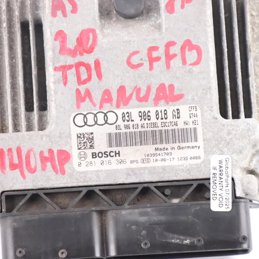 140HP CFFB Diesel Engine Control ECU Kit Manual to Audi A3 8P 2.0 TDI with Part number 03L906018AB Audi A3 8P 2.0 TDI 140HP CFFB Diesel Engine Control ECU Kit Manual - SKU 03L906018AB-2 - Part number 03L906018AB