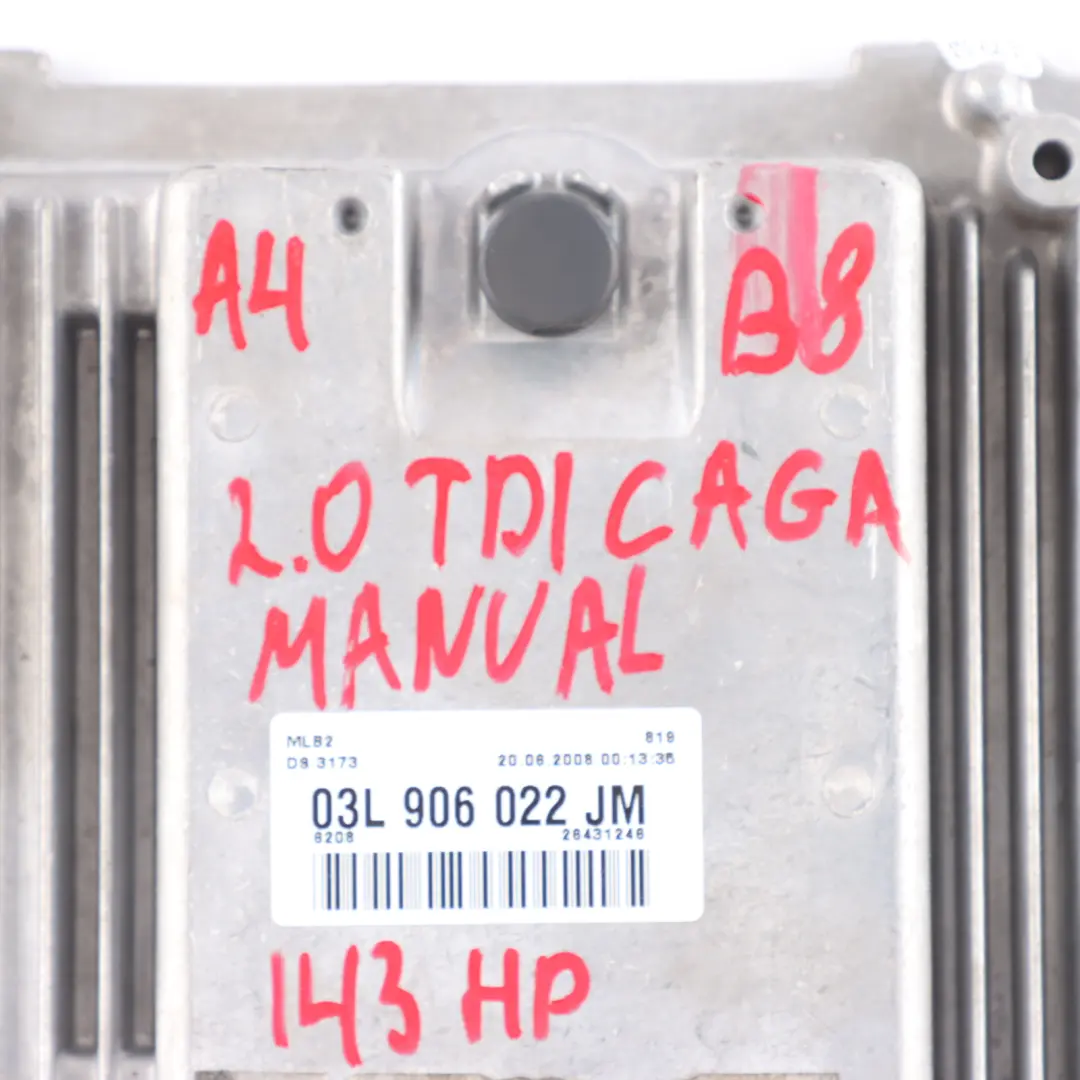 143HP CAGA Diesel Engine Control Unit ECU to Audi A4 B8 2.0 TDI with Part number 03L906022JM Audi A4 B8 2.0 TDI 143HP CAGA Diesel Engine Control Unit ECU - SKU 03L906022JM - Part number 03L906022JM