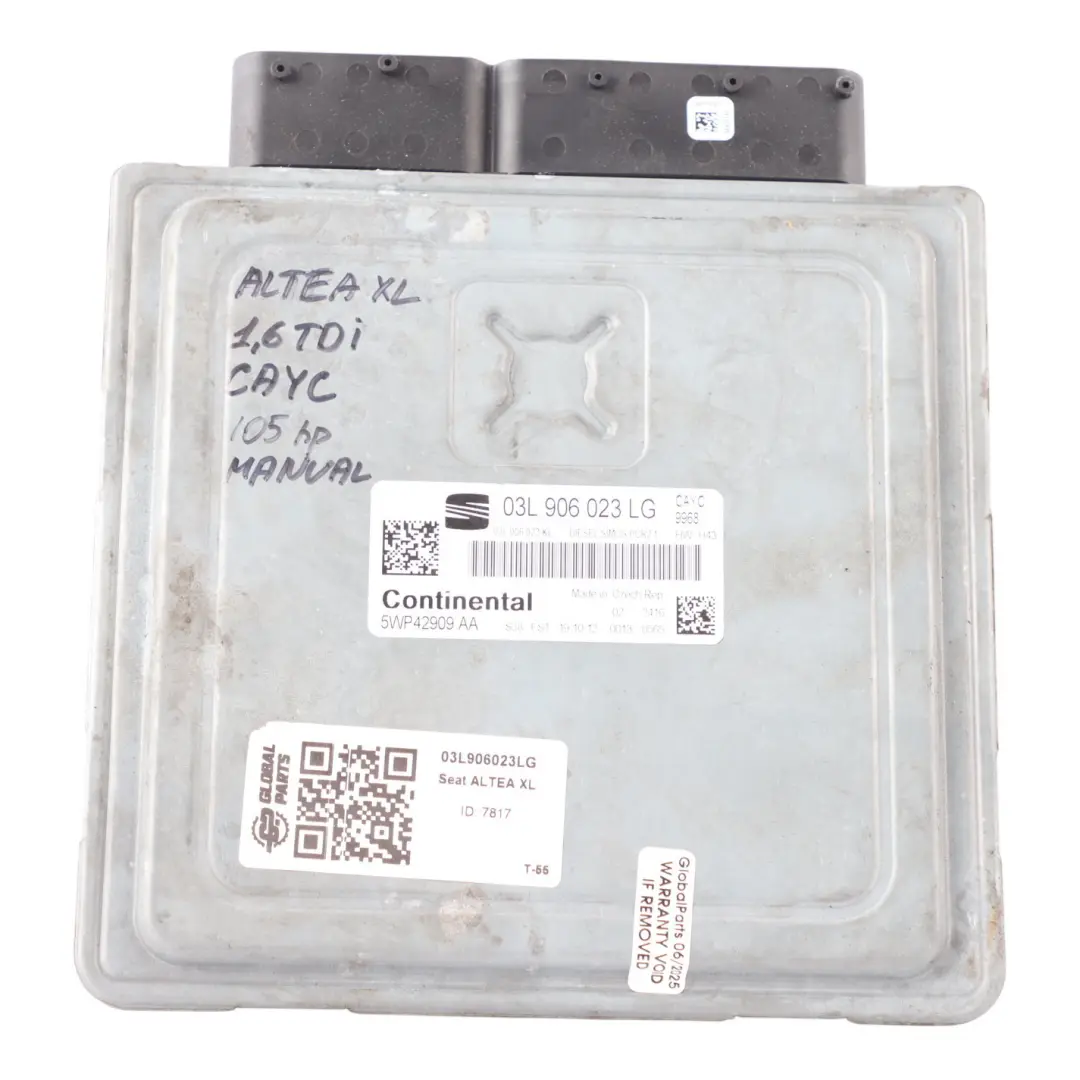 Seat Alta XL 1.6 TDI 105HP Diesel CAYC Engine Control ECU Manual - SKU 03L906023LG - Part number 03L906023LG