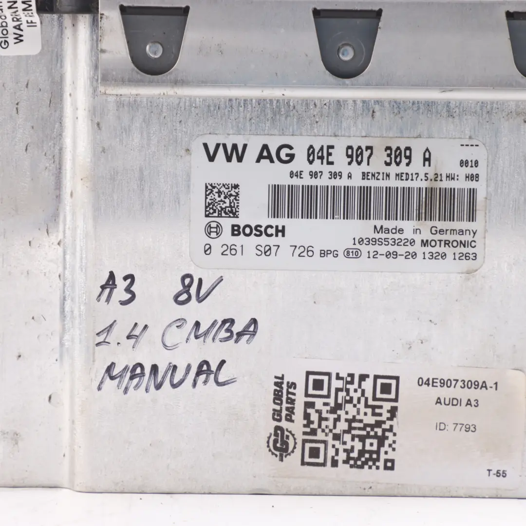 Audi A3 8V 1.4 TFSI CMBA 122HP Engine Control Unit ECU Kit Manual - SKU 04E907309A-1 - Part number 04E907309A