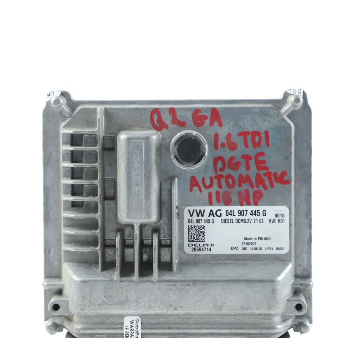 Audi Q2 GA 1.6 TDI DGTE 115 HP Engine Control Unit ECU Automatic - SKU 04L907445G - Part number 04L907445G