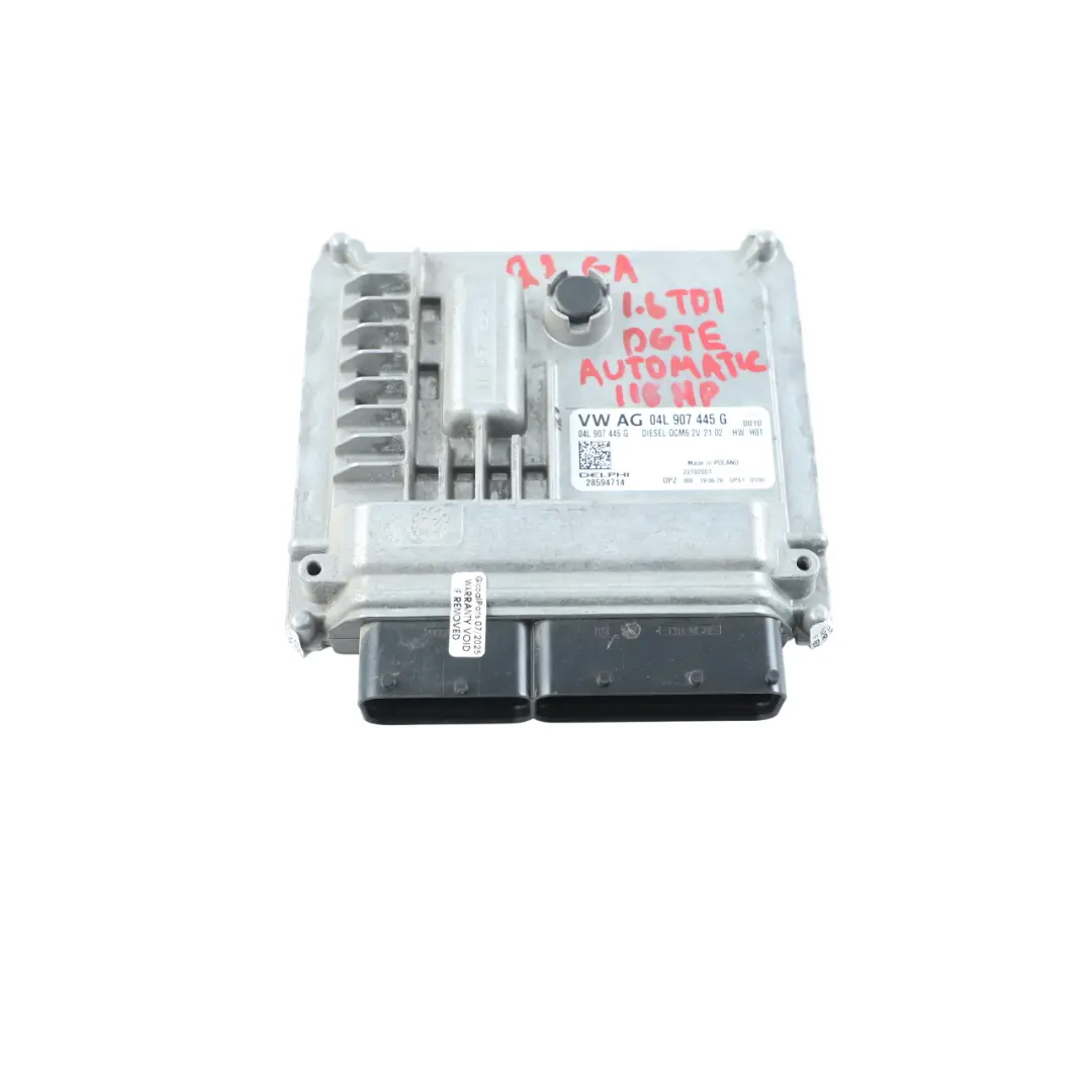 DGTE 115 HP Centralina Motore ECU Automatico per Audi Q2 GA 1.6 TDI con numero di parte 04L907445G Audi Q2 GA 1.6 TDI DGTE 115 HP Centralina Motore ECU Automatico - SKU 04L907445G - Numero di parte 04L907445G