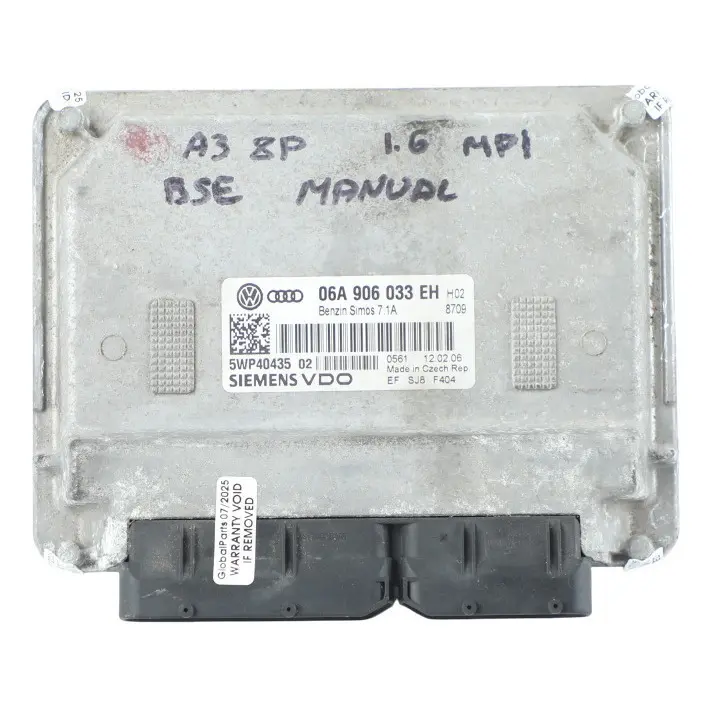 Audi A3 8P 1.6 MPI BSE 102HP Engine Control Unit ECU 06A906033EH Manual