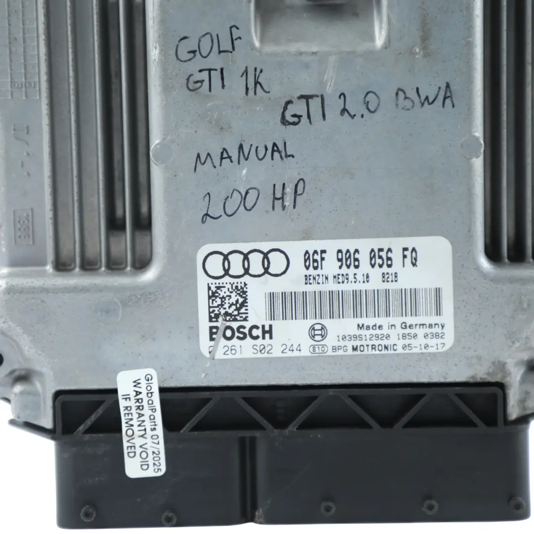 Volkswagen Golf Mk5 1K 2.0 GTI BWA 200HP Engine ECU Kit + Key Manual - SKU 06F906056FQ - Part number 06F906056FQ