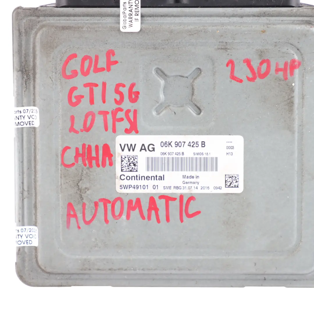 CHHA 231HP Quattro Engine ECU Kit Automat to Volkswagen Golf Mk7 2.0 TSI with Part number 06K907425B Volkswagen Golf Mk7 2.0 TSI CHHA 231HP Quattro Engine ECU Kit Automat - SKU 06K907425B-10 - Part number 06K907425B