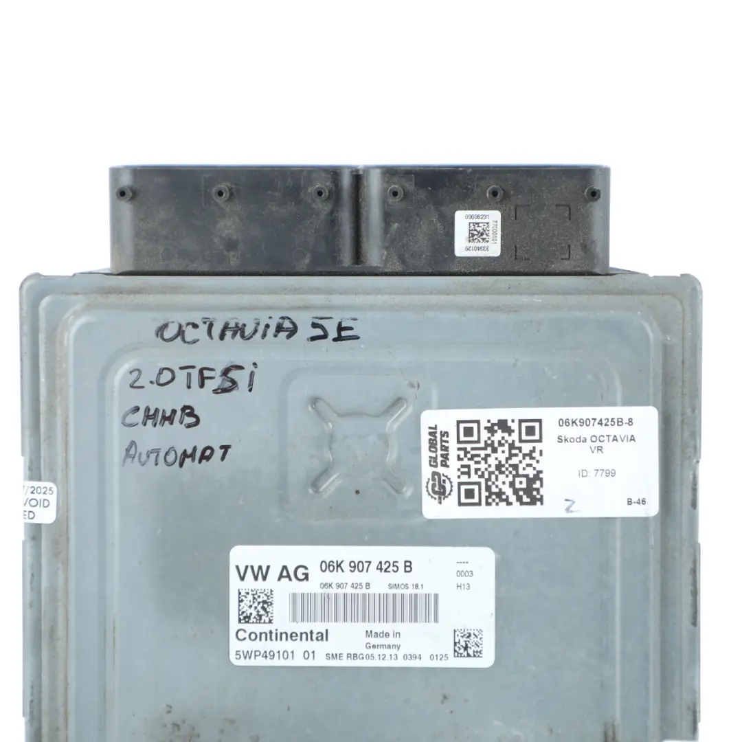 Skoda Octavia RS 5E 2.0 TSI CHHB 220HP Engine Control ECU Automatic - SKU 06K907425B-8 - Part number 06K907425B