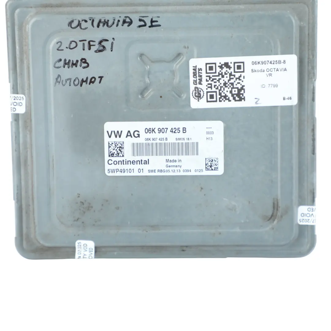 CHHB 220HP Engine Control ECU Automatic to Skoda Octavia RS 5E 2.0 TSI with Part number 06K907425B Skoda Octavia RS 5E 2.0 TSI CHHB 220HP Engine Control ECU Automatic - SKU 06K907425B-8 - Part number 06K907425B