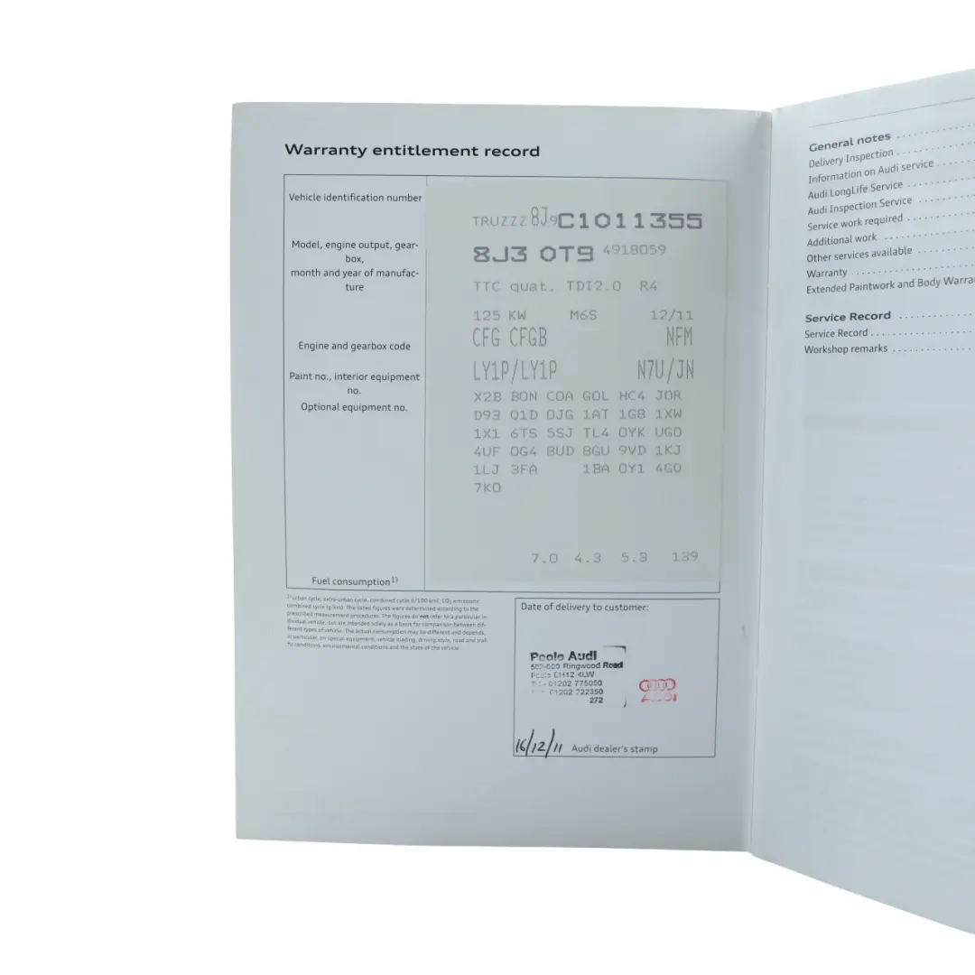 Owner's Handbook Book Instructions Manual Case Walllet to Audi TT 8J with Part number 1325618J320 Audi TT 8J Owner's Handbook Book Instructions Manual Case Walllet - SKU 1325618J320 - Part number 1325618J320