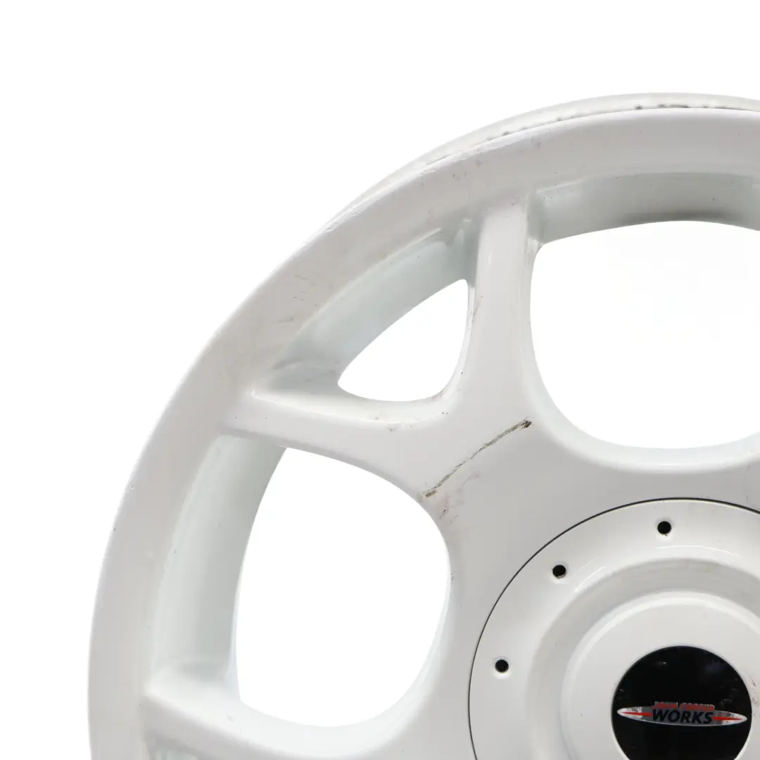 Weiße Leichtmetallfelge 16" 6,5J ET:48 für Mini Cooper One R50 R52 R53 mit Teilenummer 1512351 Mini Cooper One R50 R52 R53 Weiße Leichtmetallfelge 16" 6,5J ET:48 - SKU 1512351-1 - Teilenummer 1512351