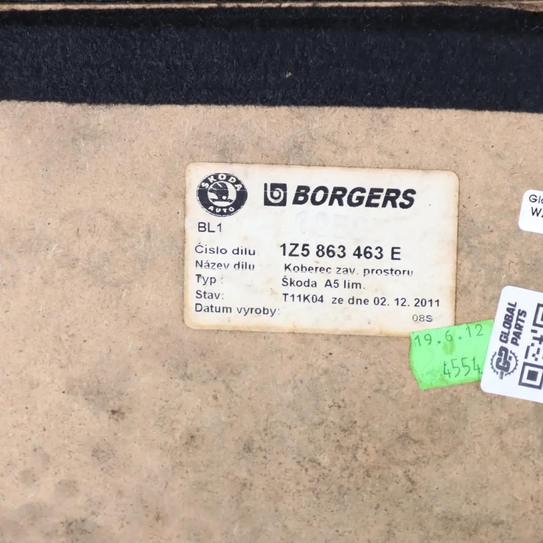 Skoda Octavia II Boot Trunk Floor Carpet Luggage Compartment Black - SKU 1Z5863463E - Part number 1Z5863463E